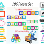 106 PCS Magnetic Tiles Set, STEM Building Block Preschool Educational Construction Kit，3D Magnetic Toys (106 Pieces) Age: 3 and Above