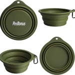 2-Pack Silicone Collapsible Dog Bowls, BPA Free Dishwasher Safe, Portable Foldable Expandable Travel Bowl, Food Water Feeding Cup Dish for Dogs Cats with 2 Carabiners (Army Green, Navy Blue)