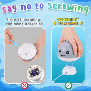 【4Th Generation】2024 Upgraded Whale Bath Toy with Charging Cable Dock, Rechargeable Bath Fountain Toy , - IPX8 Waterproof Light up Bath Toys Sprinkler for Kids Gifts