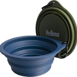 2-Pack Silicone Collapsible Dog Bowls, BPA Free Dishwasher Safe, Portable Foldable Expandable Travel Bowl, Food Water Feeding Cup Dish for Dogs Cats with 2 Carabiners (Army Green, Navy Blue)