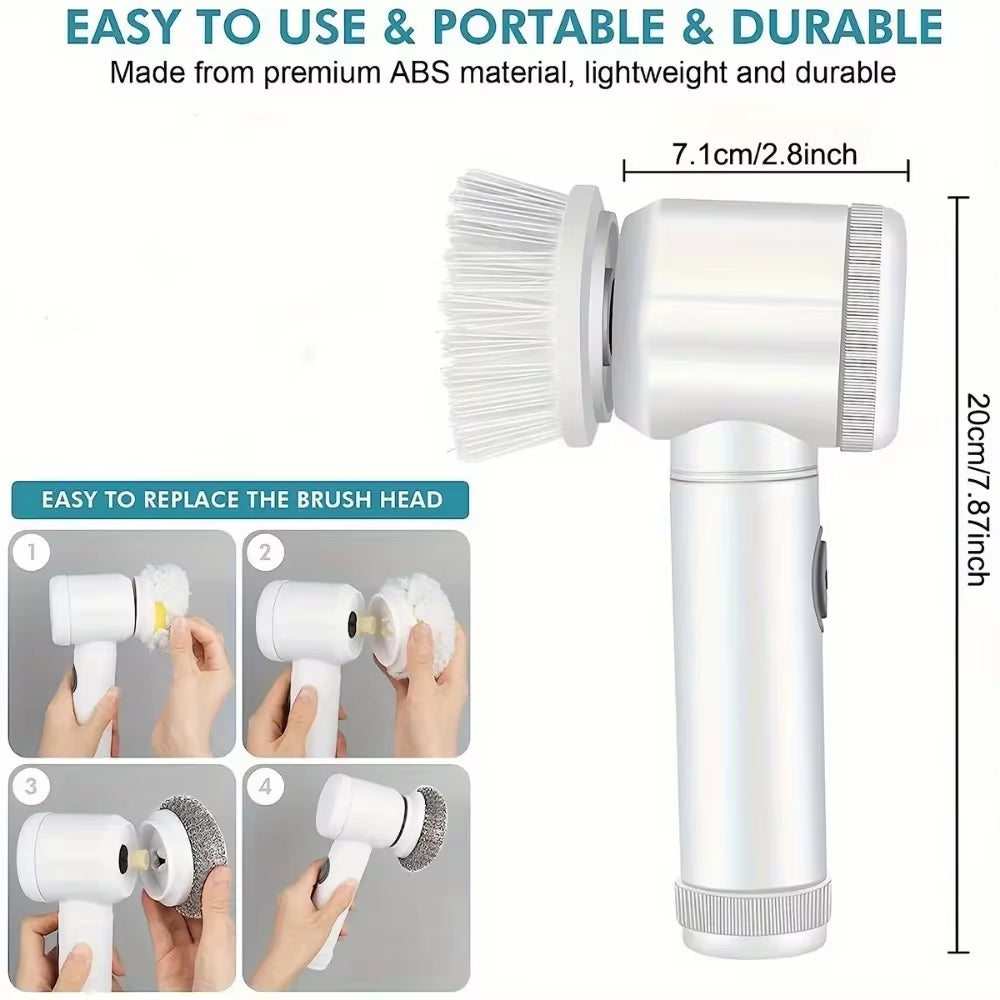 Electric Cleaning Brush 5In1 Electric Spin Scrubber Cordless Power Scrubber with Replaceable Brush Heads Handheld Power Scrubber