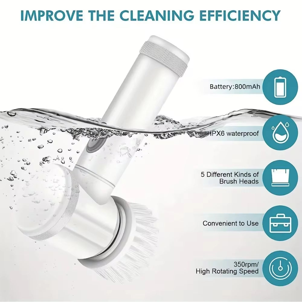 Electric Cleaning Brush 5In1 Electric Spin Scrubber Cordless Power Scrubber with Replaceable Brush Heads Handheld Power Scrubber