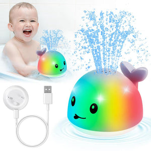 【4Th Generation】2024 Upgraded Whale Bath Toy with Charging Cable Dock, Rechargeable Bath Fountain Toy , - IPX8 Waterproof Light up Bath Toys Sprinkler for Kids Gifts